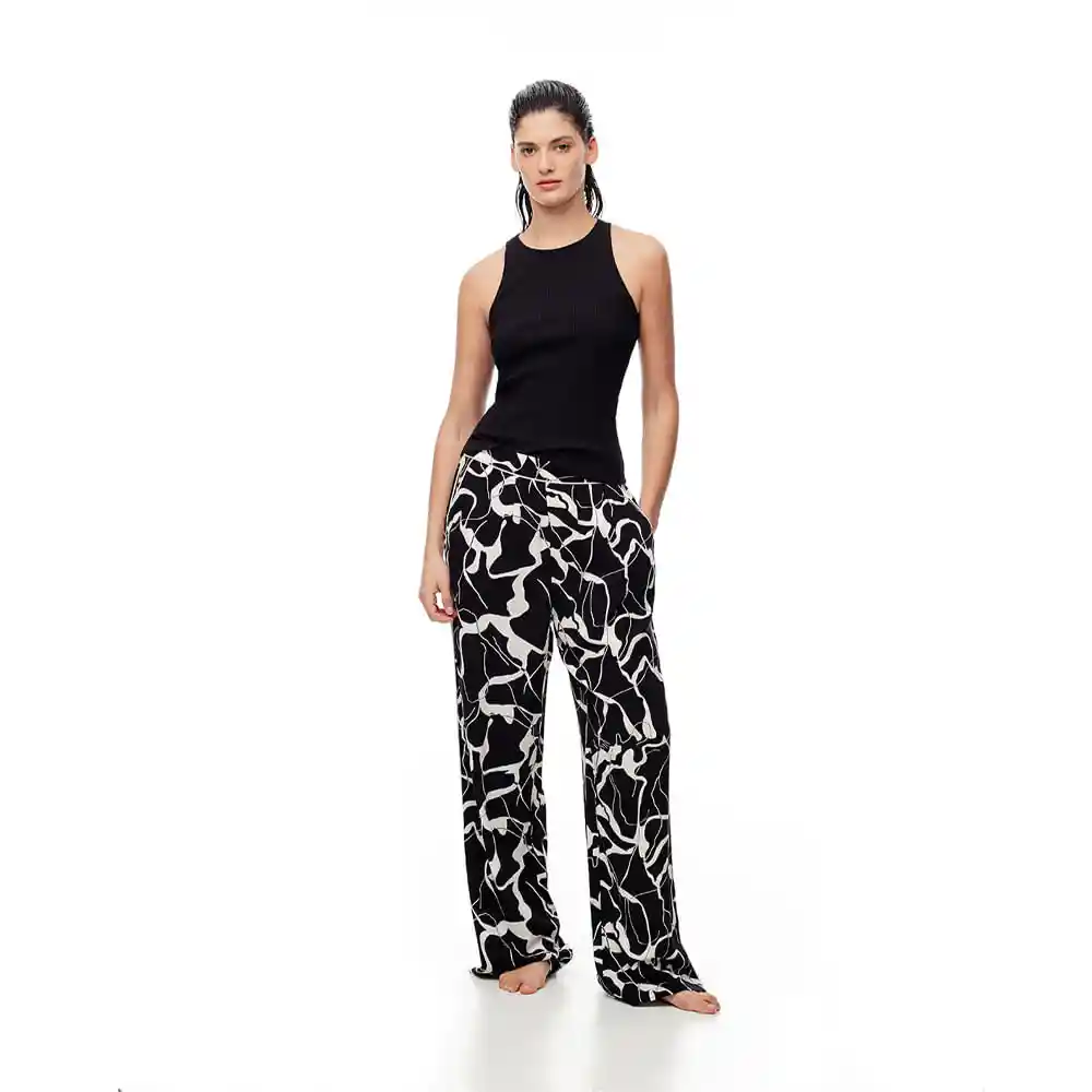 Pantalon Tiro Alto en Tejido Plano Femenino Leyor Gef Talla S