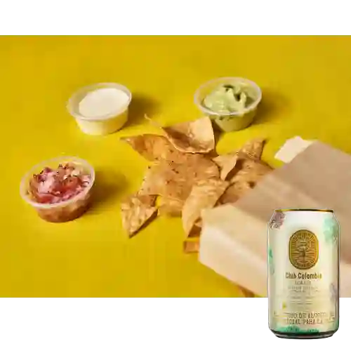 Combo Totopos c/ Guacamole +Club col. Dorada 330 ml