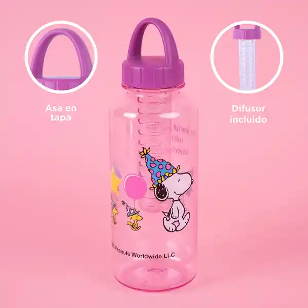 Vaso Plástico Con Asa de Serie Snoopy Rosa 1000 mL Miniso