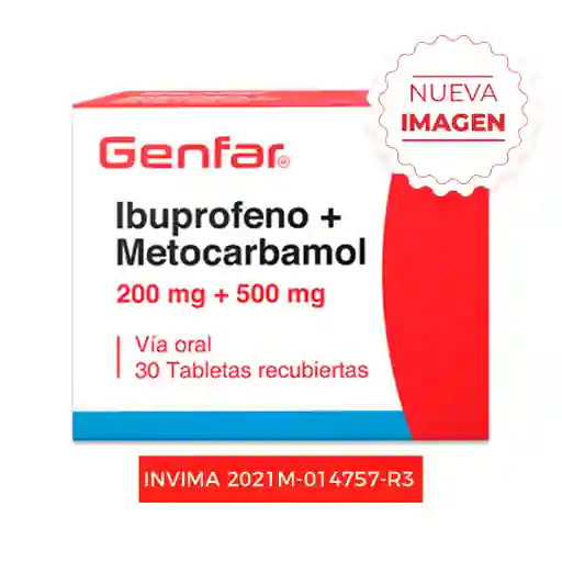 Ibuprofeno 200mg/Metocarbamol 500mg Tabletas Recubiertas Genfar 
