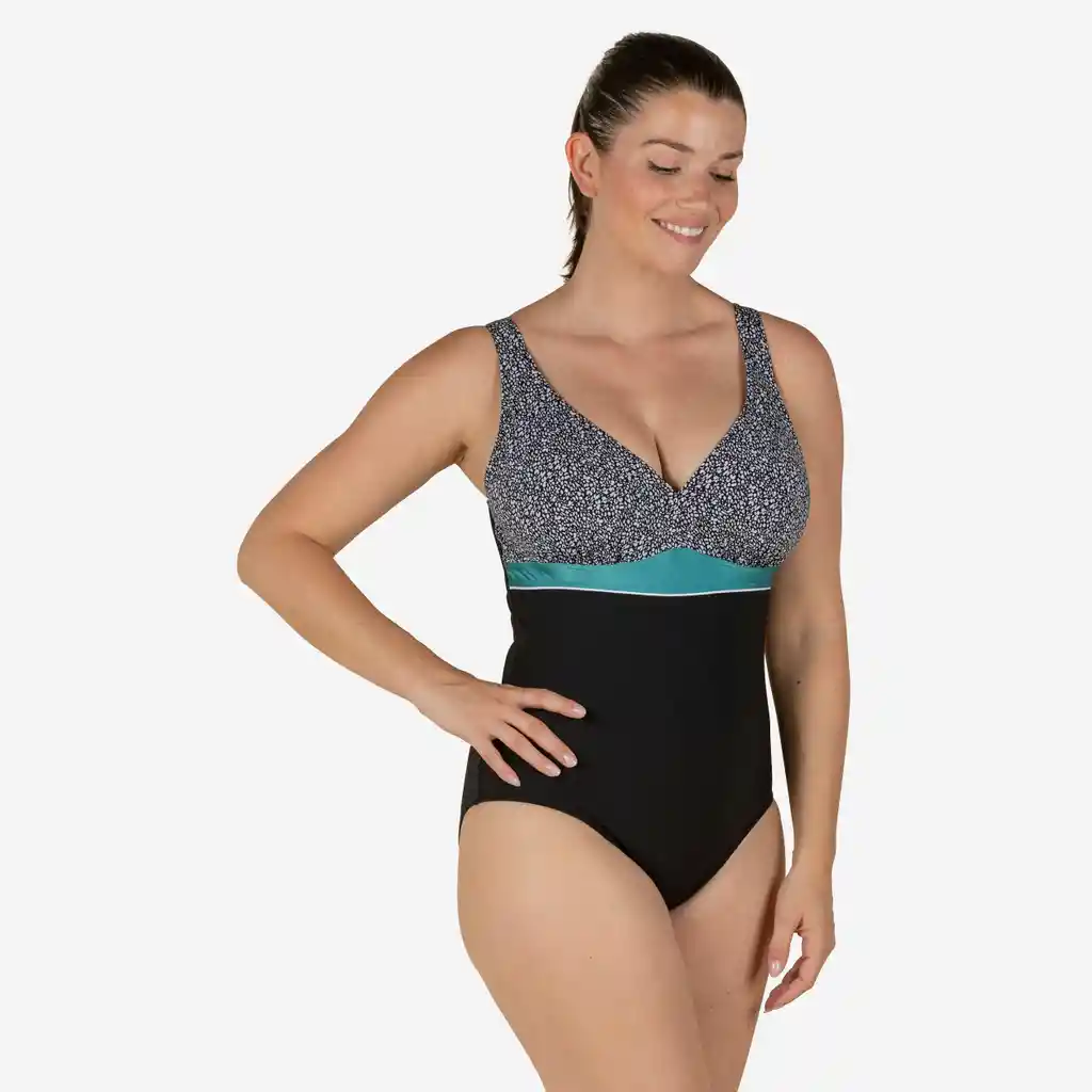 Vestido de Baño Enterizo de Natación Para Mujer Nabaiji Negro/turquesa