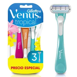 GILLETTE Venus Tropical Cuchilla de Afeitar Mujer Máquina de Afeitar Cuerpo Depilación Corporal al Ras con Aroma Tropical 3 Uds