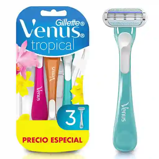 GILLETTE Venus Tropical Cuchilla de Afeitar Mujer Máquina de Afeitar Cuerpo Depilación Corporal al Ras con Aroma Tropical 3 Uds