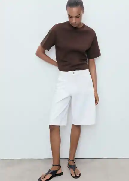 Camiseta Pico Marrón Talla L Mujer Mango