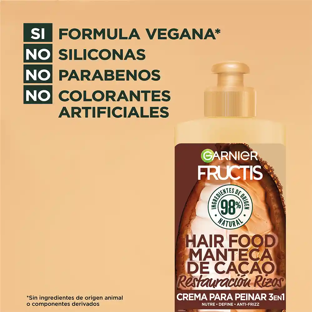 Crema Para Peinar Hair Foof Garnier Cacao Rizos 300 mL