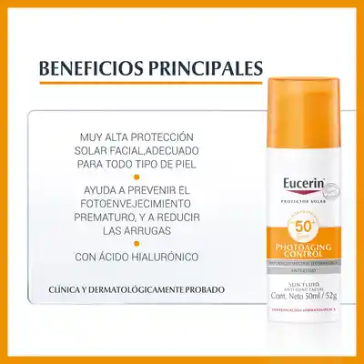 Eucerin Protector Solar Facial Sun Fluid Antiedad Fps 50+ 50 mL