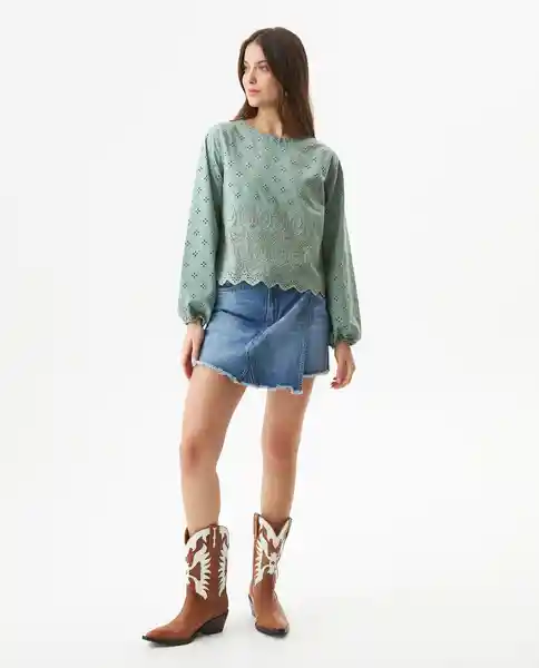 Blusa Eyelet Longsleeve Verde Golfo Medio Talla M Chevignon