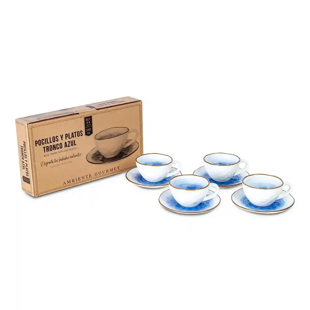 Ambiente Gourmet Pocillo Plato Tronco Azul Capacidad 240 mL