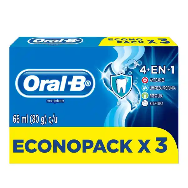 Crema Dental Con Flúor Oral-B Complete 4En1 80g 3 uds