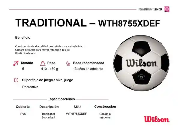 Wilson Balón de Futbol Tamaño Oficial