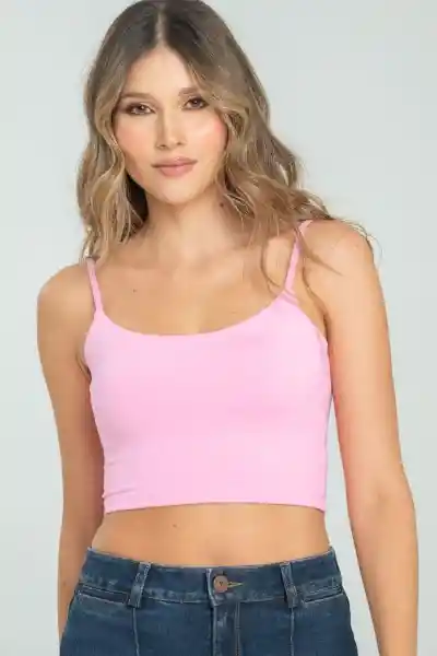 Crop Top Tiras Malibu Color Rosado Barbie Talla L Ragged
