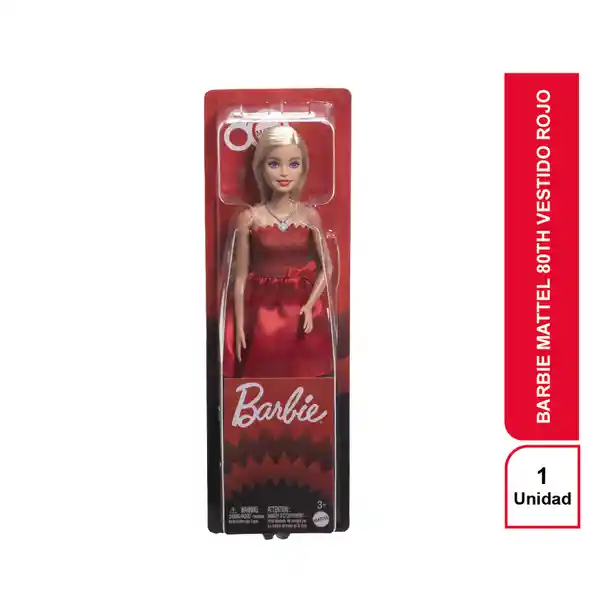 Barbie Mueca Mattel 80th Vestido Rojo