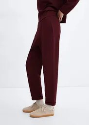 Pantalón Pique Burdeos Talla L Mujer Mango