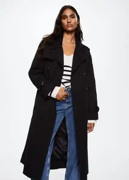 Trench Angela Negro Talla 27 Mujer Mango