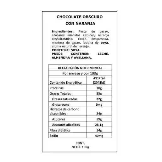 Valor Tableta de Chocolate Negro Sabor a Naranja