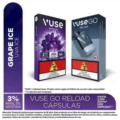 Vuse Go Vapeador Reload Black + Cápsula Grape Ice 34 mg