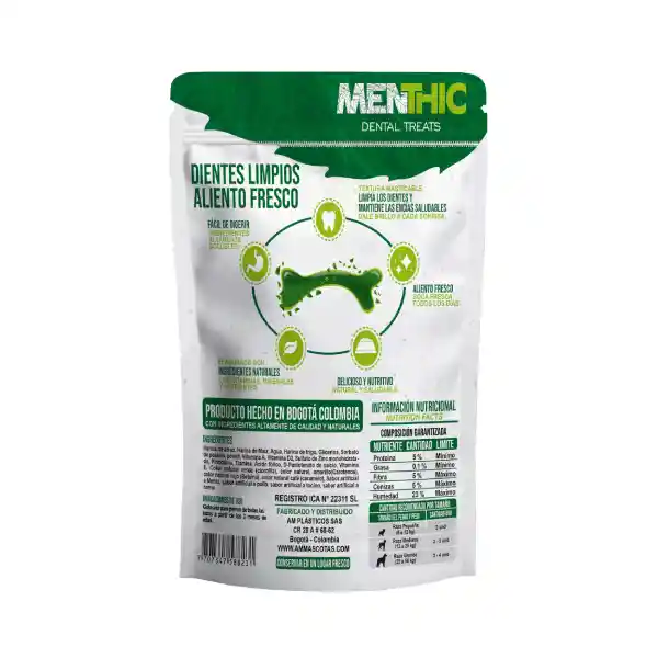 Sticks Menthic. Snacks Dentales x 6 Unidades (75Gr)