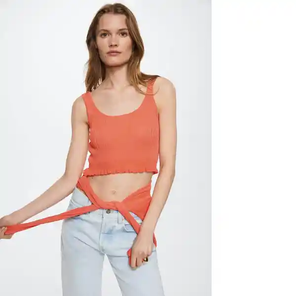 Top Ruffi Coral Talla L Mujer Mango