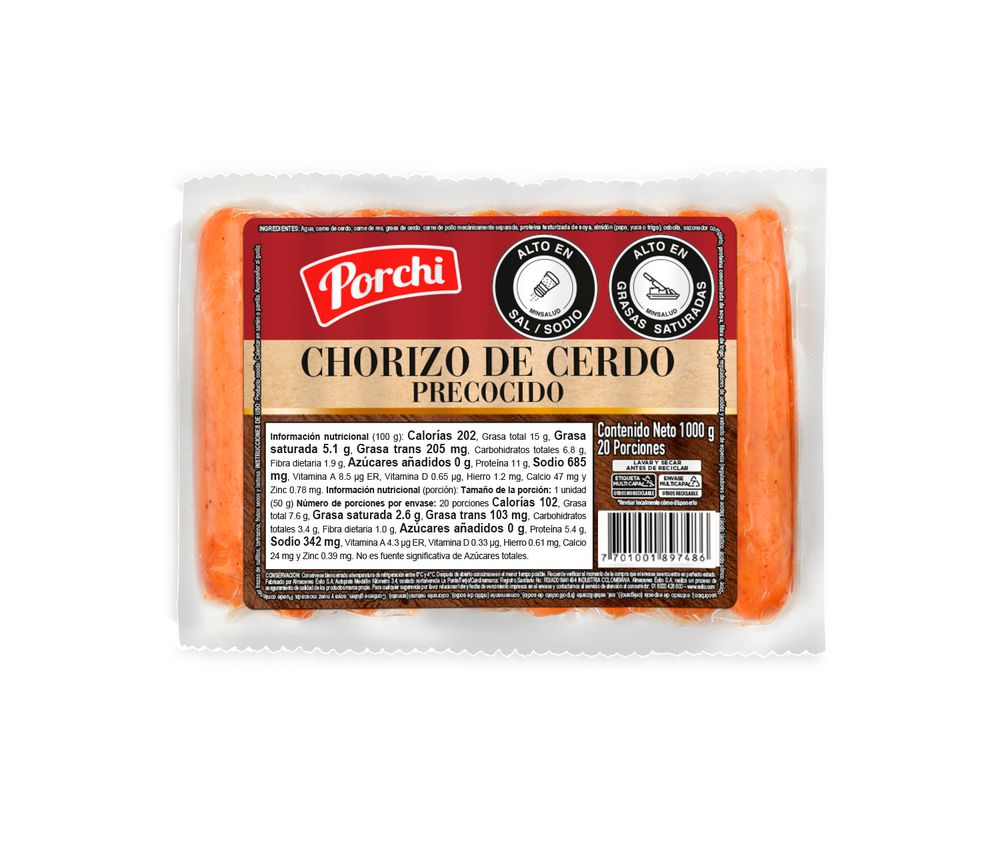 Porchi Chorizo de Cerdo Precocido 1000 g