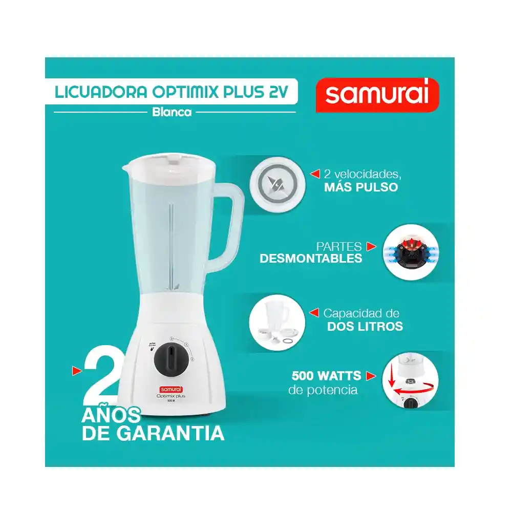 Samurai Licuadora Optimix Plus 2 Velocidades Blanca