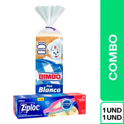 Combo Ziploc Bolsa Reutilizable 20 Piezas + Bimbo Pan Blanco 470gr