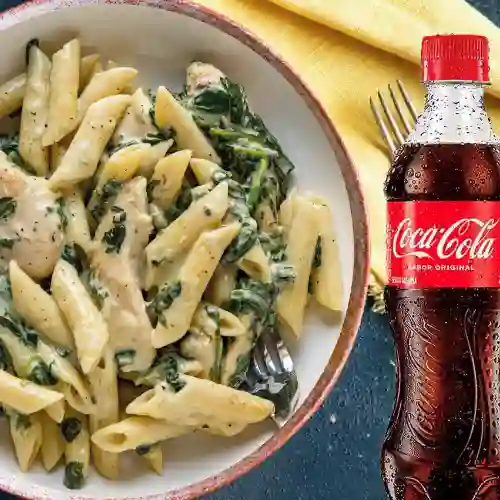 Pasta Espinaca Pollo con Coca Cola 400ml