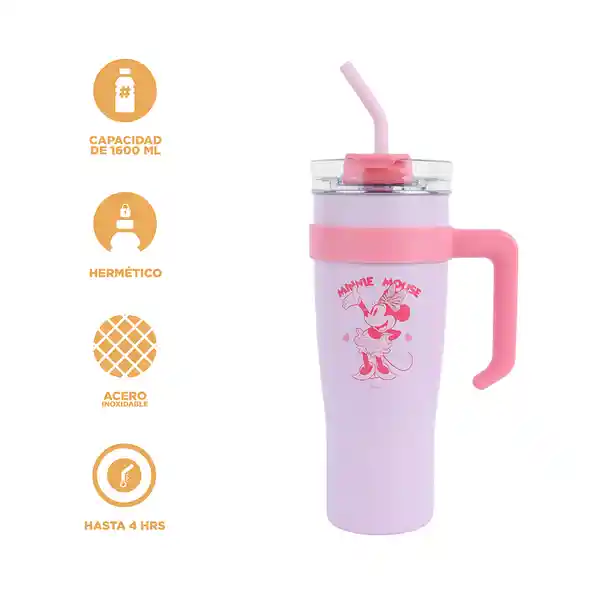 Vaso de Acero de Con Pitillo Minnie Mouse Rosa 1600 mL Miniso