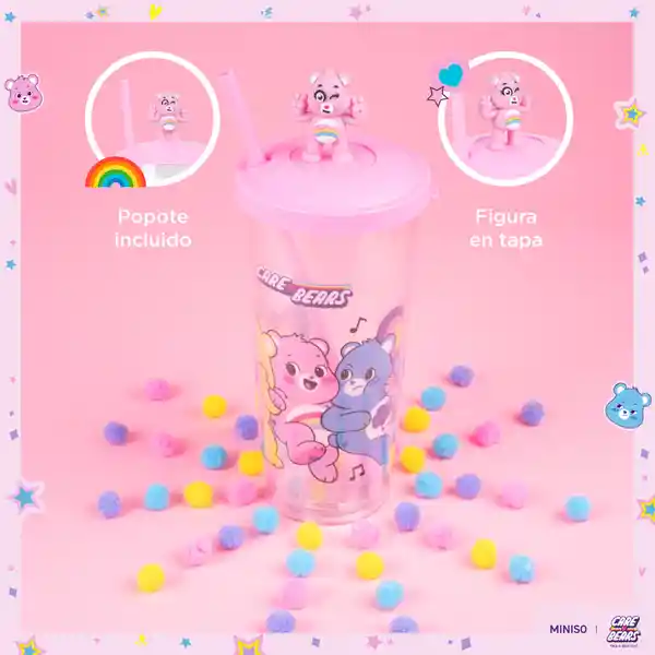 Vaso Plástico Con Pitillo de la Colección Care Bears Rosa Miniso