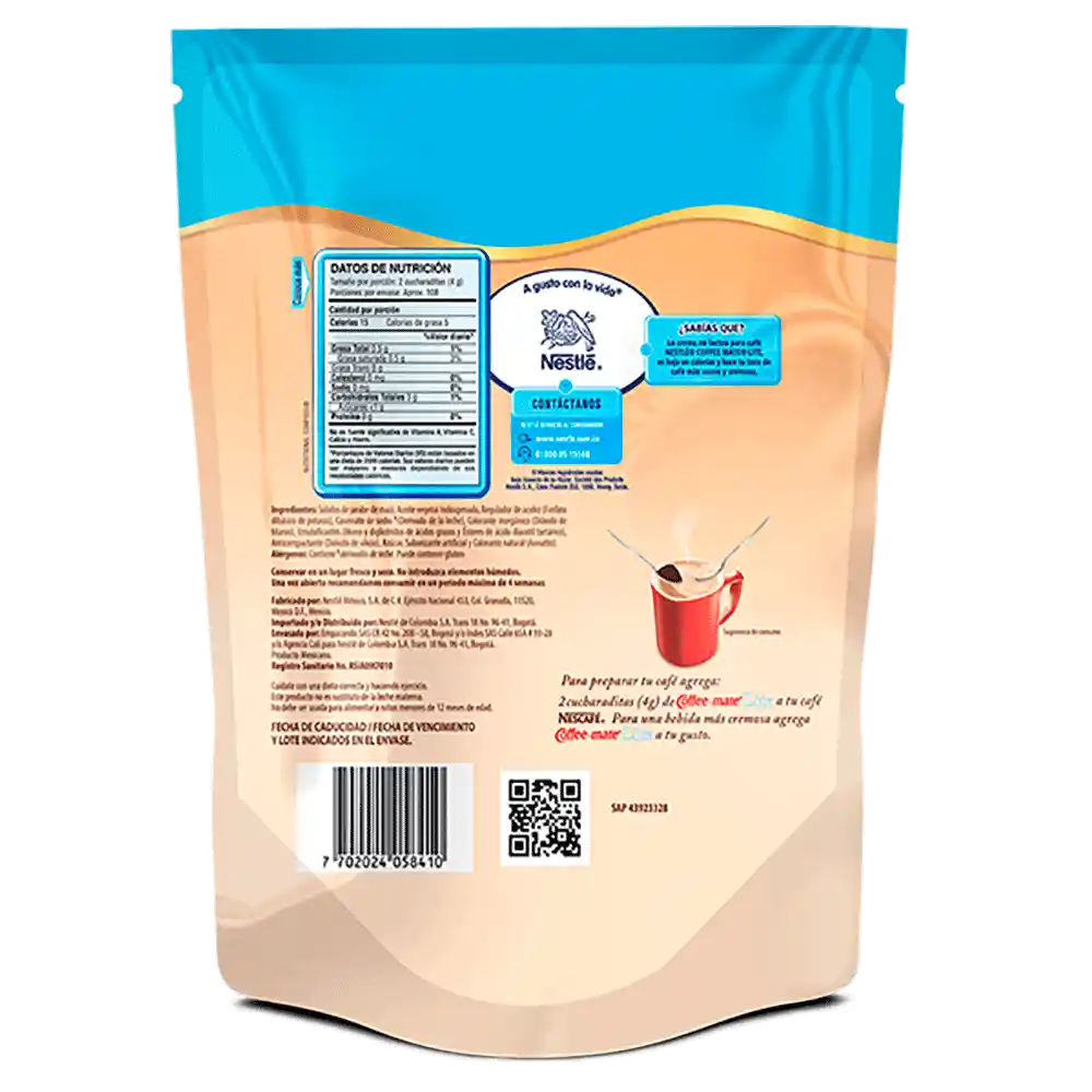 COFFEE-MATE® Lite Crema no láctea Bolsa x 430g