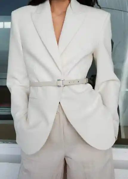 Blazer Americana Blanche Crudo Talla L Mujer Mango