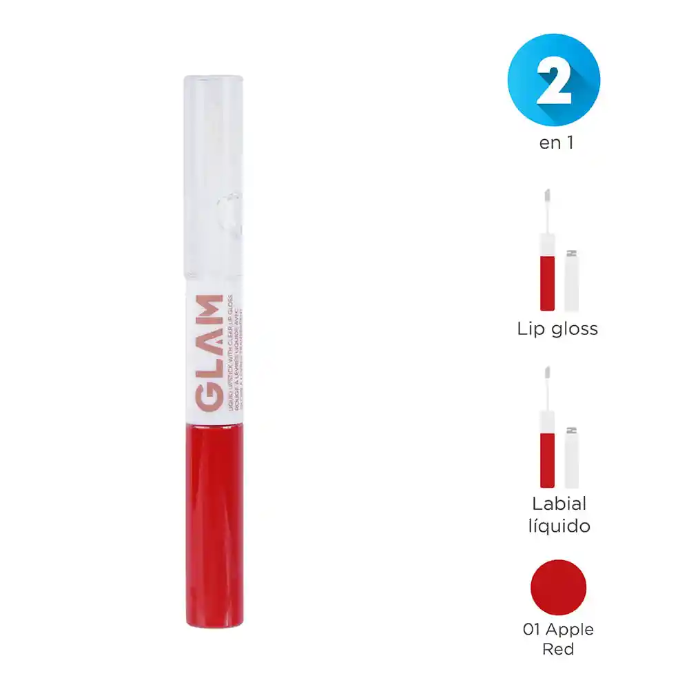 Labial Líquido de Doble Punta Brillo Glam Apple Red 01 Miniso