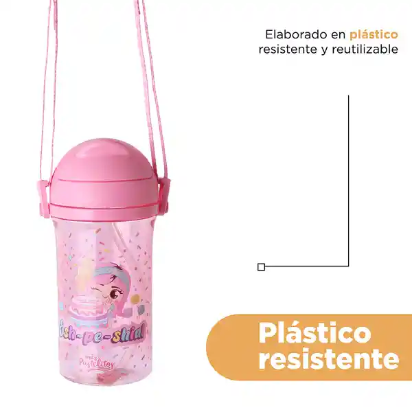 Botella de Plástico Con Pitillo Serie Mis Pastelitos Rosa Miniso