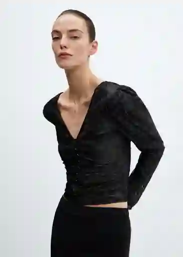 Blusa Gloria Negro Talla M Mujer Mango