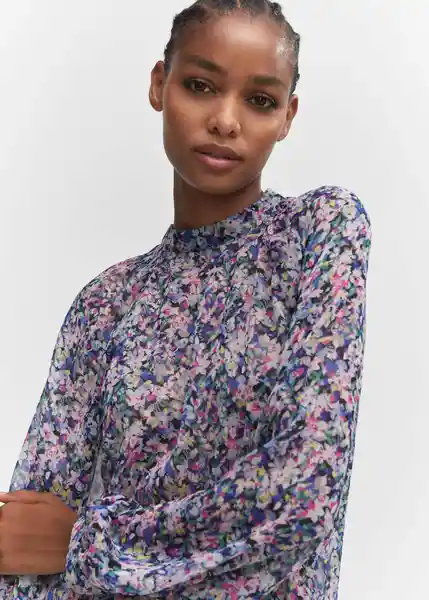 Blusa Flor Azul Talla S Mujer Mango