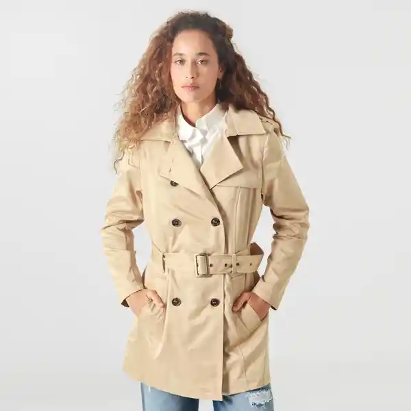 Chaqueta Tipo Gabardina Manga Larga Cuello Café Talla M 719605