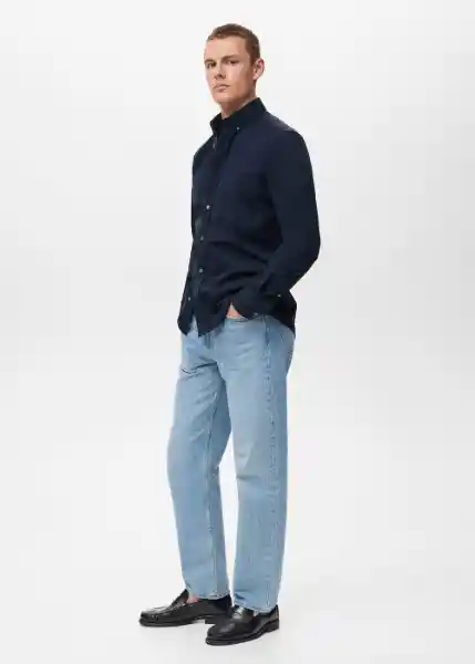 Camisa Twill Navy Talla M Hombre Mango