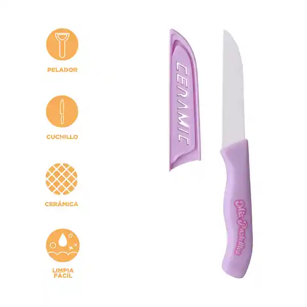 Cuchillo y Pelador de Verduras Mis Pastelitos Morado Miniso