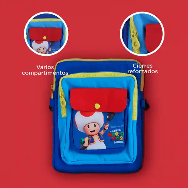 Bolso Crossbody Cuadrado Serie Mario Bros Azul Miniso