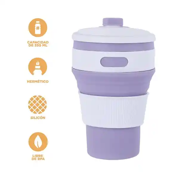 Vaso Plástico Plegable de Silicona Púrpura 350 mL Serie Miniso