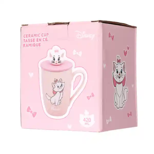 Pocillo de Cerámica Con Tapa Disney Cat Colección Rosa Miniso