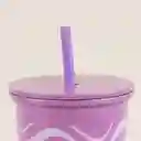 Vaso de Acero Con Pitillo Olas Rosa 800 mL Miniso
