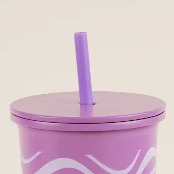 Vaso de Acero Con Pitillo Olas Rosa 800 mL Miniso