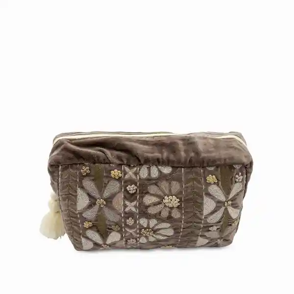 Bolsa Gris Flores Bordadas Ambiente Gourmet