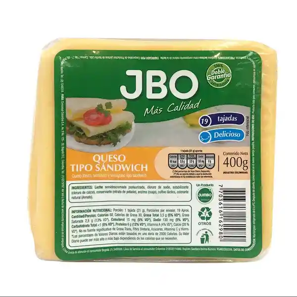 Queso Sándwich Jbo 19 Tajadas