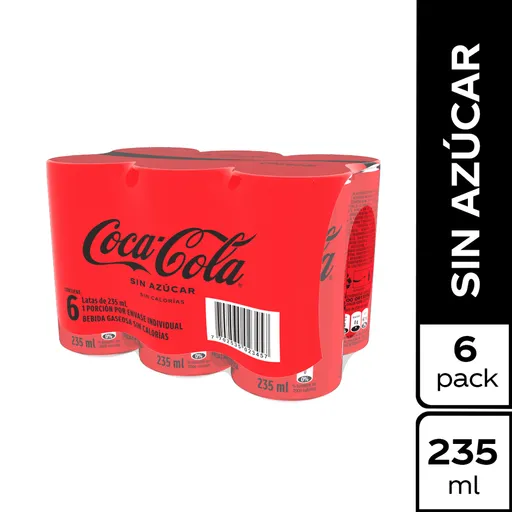 Gaseosa Coca-Cola Sin Azúcar 235ml x 6 Unds