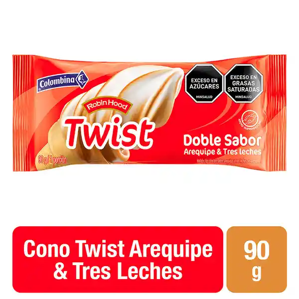 Colombina Helado Cono Robin Hood Twist Arequipe y Tres Leches