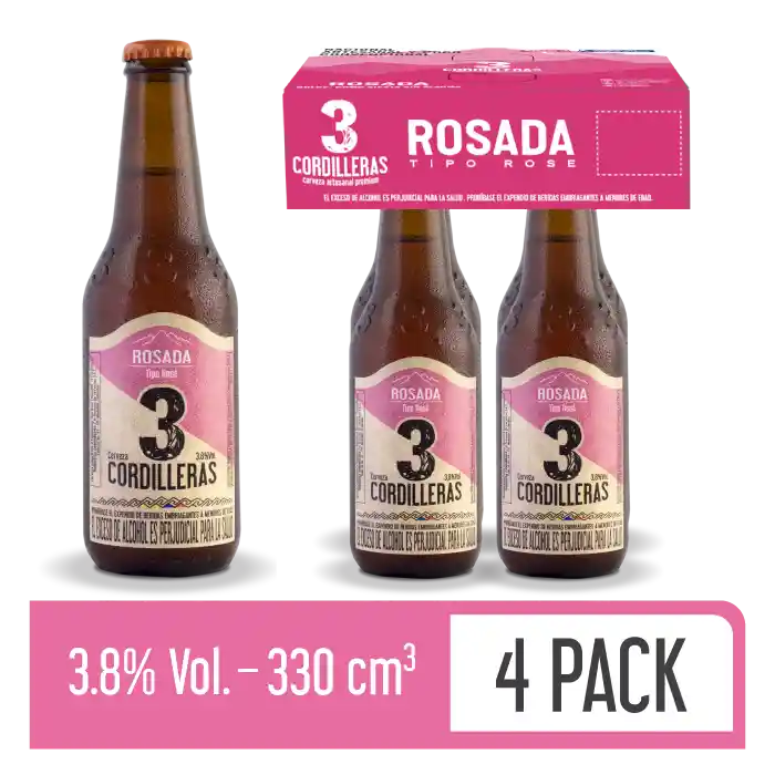 Pack X4 Cerveza Artesanal Tres Cordilleras Rose 330 Ml Botella
