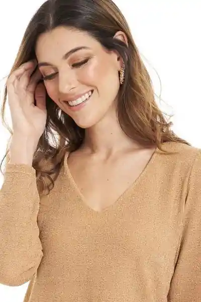 Top Glow Manga Larga Color Beige Medio Talla S Ragged