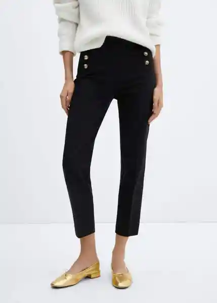 Pantalón Botones Negro Talla 38 Mujer Mango