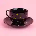 Taza Cerámica Con Posa Vaso Serie Dots Negro 240 mL Miniso